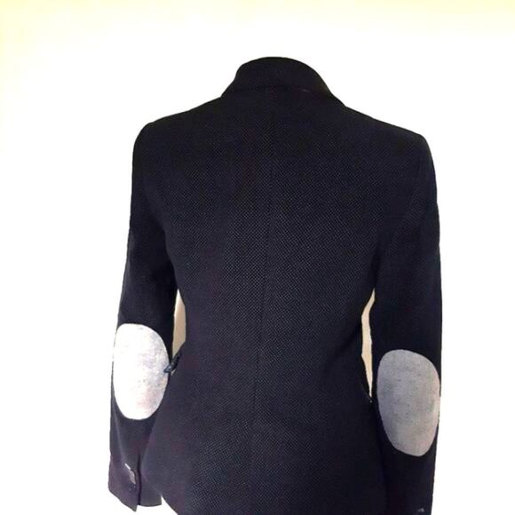 Zara Cotton Elbow Patch Blazer Navy Size XS - Picture 2 of 14